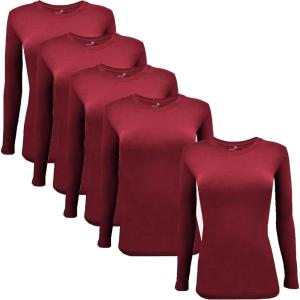 M&M Scrubs Long Sleeve T-Shirt Under Scrub Top-Super Soft and Stretchy, Multi Pack of 5(Burgundy)