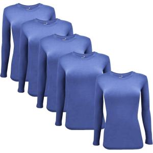 M&M Scrubs Long Sleeve T-Shirt Under Scrub Top-Super Soft and Stretchy, Multi Pack of 5(Ceil Blue)