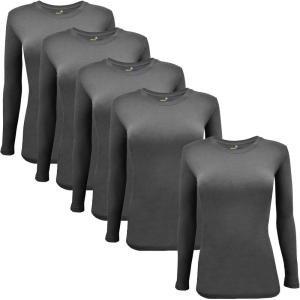 M&M Scrubs Long Sleeve T-Shirt Under Scrub Top-Super Soft and Stretchy, Multi Pack of 5(Charcoal)