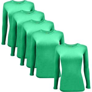 M&M Scrubs Long Sleeve T-Shirt Under Scrub Top-Super Soft and Stretchy, Multi Pack of 5(Green)