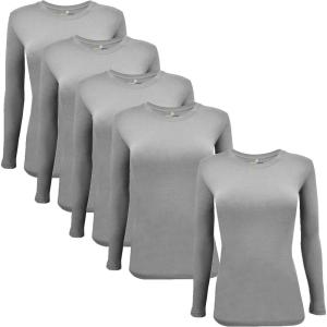 M&M Scrubs Long Sleeve T-Shirt Under Scrub Top-Super Soft and Stretchy, Multi Pack of 5(Grey)