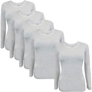 M&M Scrubs Long Sleeve T-Shirt Under Scrub Top-Super Soft and Stretchy, Multi Pack of 5(Heather Grey)