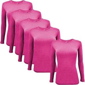 M&M Scrubs Long Sleeve T-Shirt Under Scrub Top-Super Soft and Stretchy, Multi Pack of 5(Hot Pink)