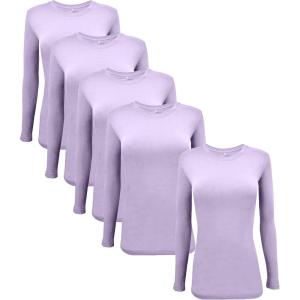M&M Scrubs Long Sleeve T-Shirt Under Scrub Top-Super Soft and Stretchy, Multi Pack of 5(Lavender)