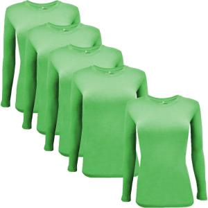 M&M Scrubs Long Sleeve T-Shirt Under Scrub Top-Super Soft and Stretchy, Multi Pack of 5(Lime Green)
