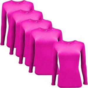 M&M Scrubs Long Sleeve T-Shirt Under Scrub Top-Super Soft and Stretchy, Multi Pack of 5(Neon Pink)