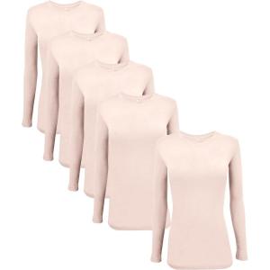 M&M Scrubs Long Sleeve T-Shirt Under Scrub Top-Super Soft and Stretchy, Multi Pack of 5(Nude)
