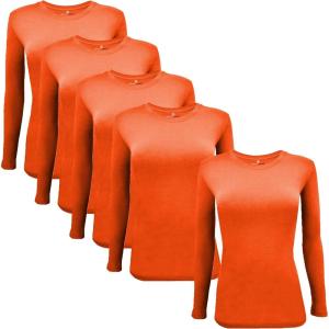 M&M Scrubs Long Sleeve T-Shirt Under Scrub Top-Super Soft and Stretchy, Multi Pack of 5(Orange)