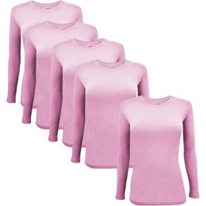 M&M Scrubs Long Sleeve T-Shirt Under Scrub Top-Super Soft and Stretchy, Multi Pack of 5(Pink)