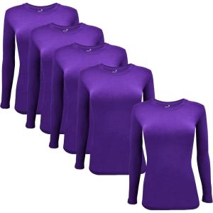 M&M Scrubs Long Sleeve T-Shirt Under Scrub Top-Super Soft and Stretchy, Multi Pack of 5(Purple)