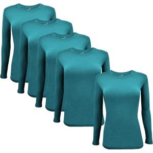 M&M Scrubs Long Sleeve T-Shirt Under Scrub Top-Super Soft and Stretchy, Multi Pack of 5(Teal)