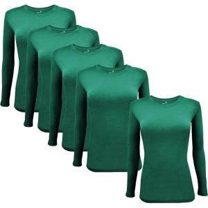 M&M Scrubs Long Sleeve T-Shirt Under Scrub Top-Super Soft and Stretchy, Multi Pack of 5(True Hunter Green)