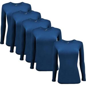 M&M Scrubs Long Sleeve T-Shirt Under Scrub Top-Super Soft and Stretchy, Multi Pack of 5(True Navy Blue)
