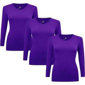 M&M Scrubs Women’s Long Sleeve V-Neck Under Scrub Stretch T-Shirt-3-Pack(Purple)