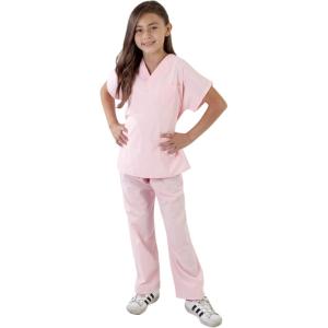 Natural Uniforms Childrens Scrub Set-Soft Touch-Role Play Costume Set (True Navy Blue, 4)(Pink)