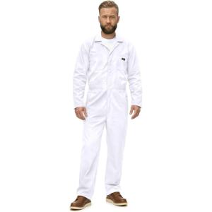 Natural Uniforms Mens Long Sleeve Zip Up Twill Coverall, Stain and Wrinkle Resistant(White)