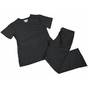 Natural Uniforms Women Mock Wrap/Flare Pant Set Medical Scrub Set XS Black