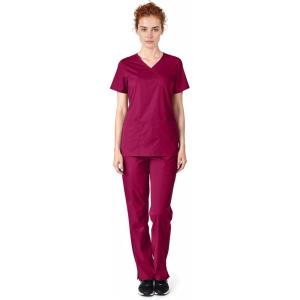 Natural Uniforms Women’s Mock Wrap Scrub Set(Burgundy)