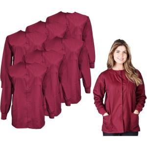 Natural Uniforms Women’s Scrub Warm Up Jacket Pack of 6 Set(Burgundy)