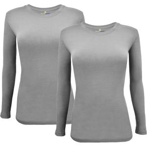 Natural Uniforms Women’s Under Scrub Tee Crew Neck Long Sleeve T-Shirt Pack of 2 – Multi Pack of 2(Grey)