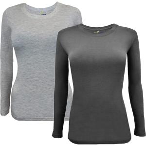 Natural Uniforms Women’s Under Scrub Tee Crew Neck Long Sleeve T-Shirt Pack of 2 – Multi Pack of 2(Heather Charcoal/Charcoal)