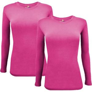 Natural Uniforms Women’s Under Scrub Tee Crew Neck Long Sleeve T-Shirt Pack of 2 – Multi Pack of 2(Hot Pink)