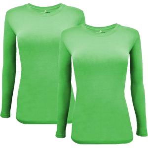 Natural Uniforms Women’s Under Scrub Tee Crew Neck Long Sleeve T-Shirt Pack of 2 – Multi Pack of 2(Lime Green)