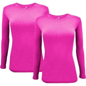 Natural Uniforms Women’s Under Scrub Tee Crew Neck Long Sleeve T-Shirt Pack of 2 – Multi Pack of 2(Neon Pink)
