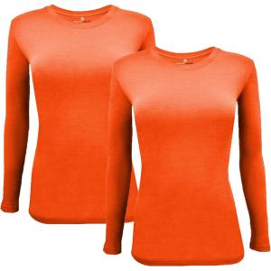 Natural Uniforms Women’s Under Scrub Tee Crew Neck Long Sleeve T-Shirt Pack of 2 – Multi Pack of 2(Orange)