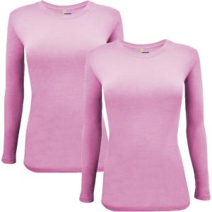 Natural Uniforms Women’s Under Scrub Tee Crew Neck Long Sleeve T-Shirt Pack of 2 – Multi Pack of 2(Pink)