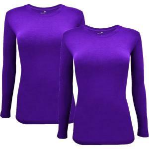 Natural Uniforms Women’s Under Scrub Tee Crew Neck Long Sleeve T-Shirt Pack of 2 – Multi Pack of 2(Purple)