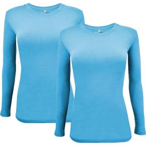 Natural Uniforms Women’s Under Scrub Tee Crew Neck Long Sleeve T-Shirt Pack of 2 – Multi Pack of 2(Water Blue)