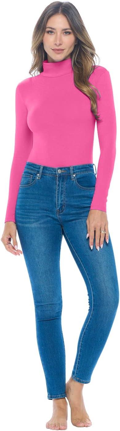 imageNatural Uniforms Long Sleeve Turtle Neck Body SuitBreathable Cotton StretchHot Pink