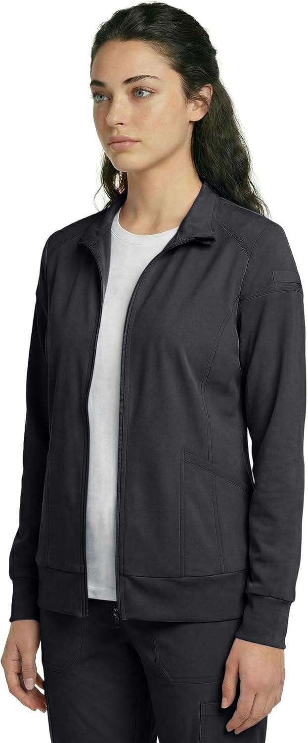 imageNatural Uniforms Womens ZipFront WarmUp Jacket 4Way Stretch MoistureWicking Contemporary FitMedical Scrubs JacketBlack
