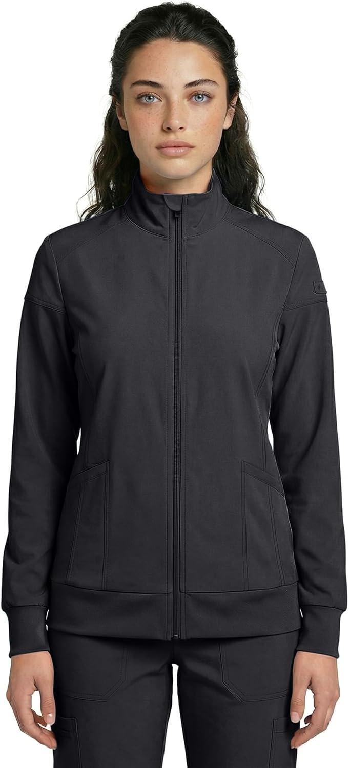 imageNatural Uniforms Womens ZipFront WarmUp Jacket 4Way Stretch MoistureWicking Contemporary FitMedical Scrubs JacketBlack