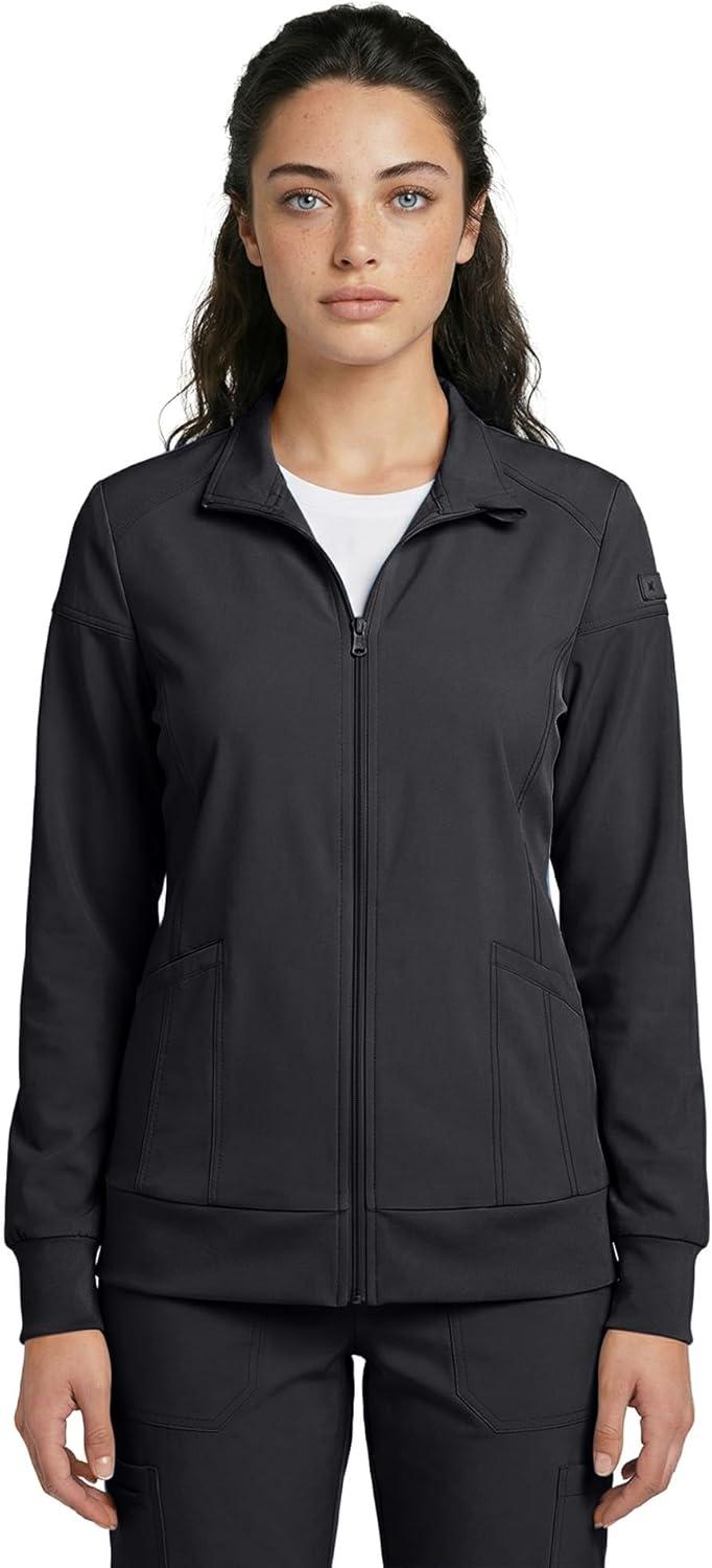 imageNatural Uniforms Womens ZipFront WarmUp Jacket 4Way Stretch MoistureWicking Contemporary FitMedical Scrubs JacketBlack