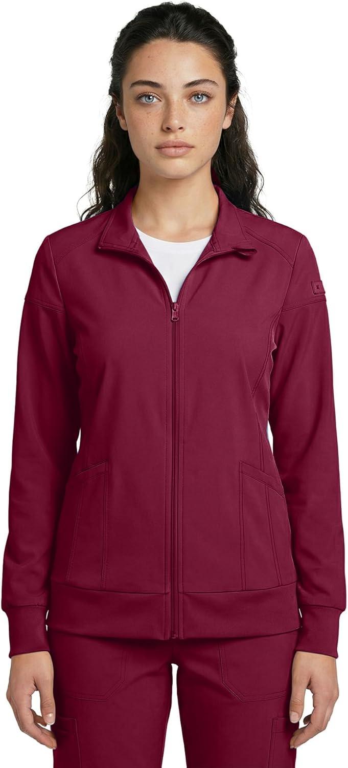 imageNatural Uniforms Womens ZipFront WarmUp Jacket 4Way Stretch MoistureWicking Contemporary FitMedical Scrubs JacketBurgundy