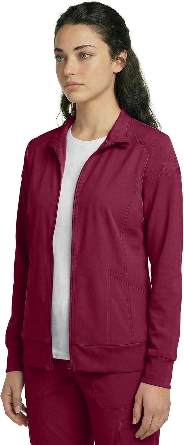 imageNatural Uniforms Womens ZipFront WarmUp Jacket 4Way Stretch MoistureWicking Contemporary FitMedical Scrubs JacketBurgundy
