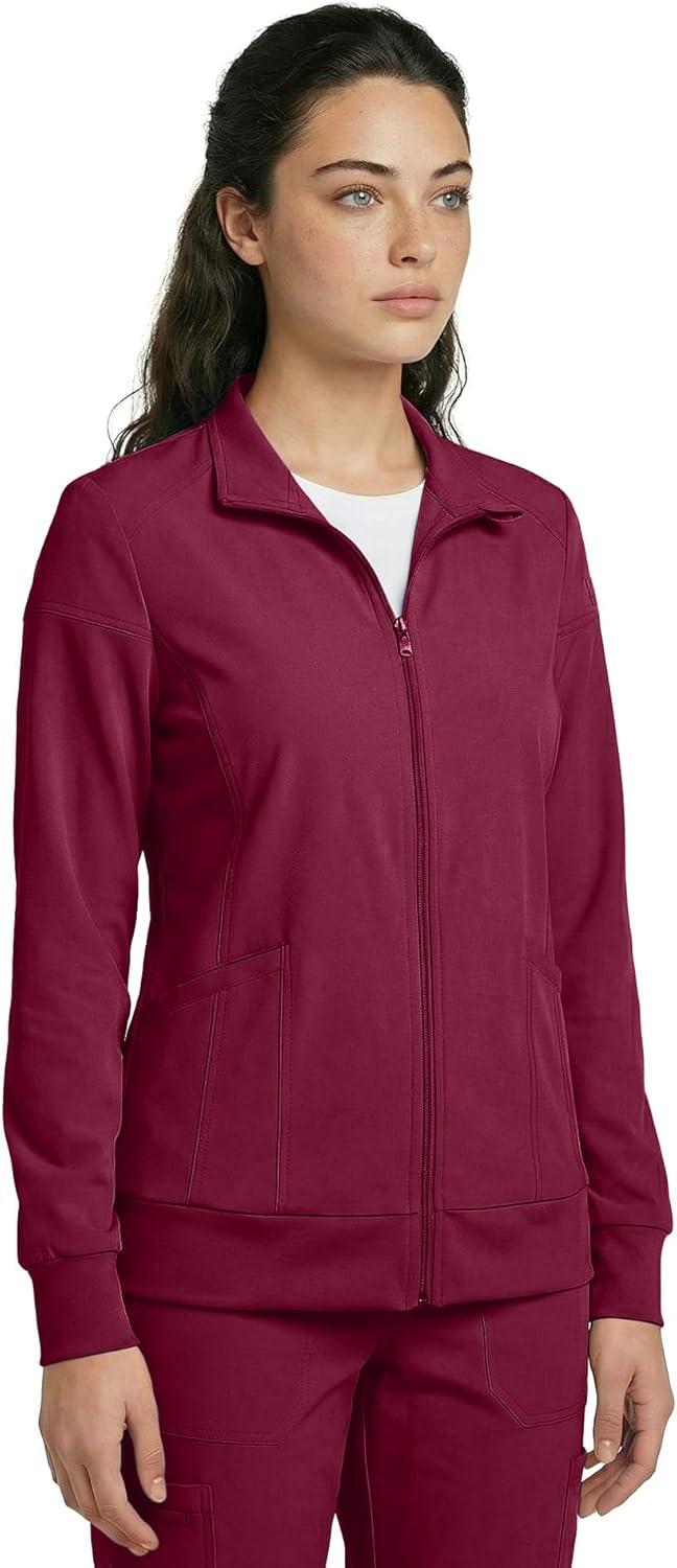 imageNatural Uniforms Womens ZipFront WarmUp Jacket 4Way Stretch MoistureWicking Contemporary FitMedical Scrubs JacketBurgundy