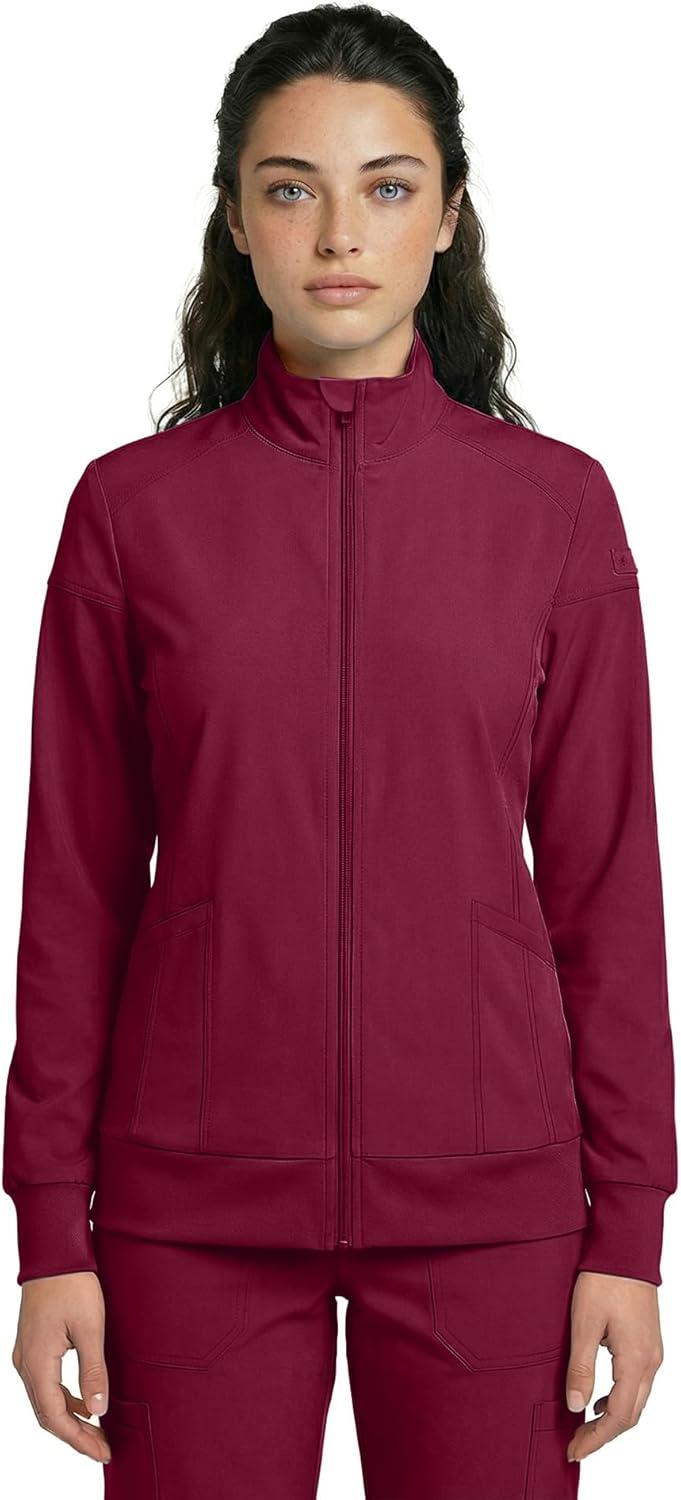imageNatural Uniforms Womens ZipFront WarmUp Jacket 4Way Stretch MoistureWicking Contemporary FitMedical Scrubs JacketBurgundy