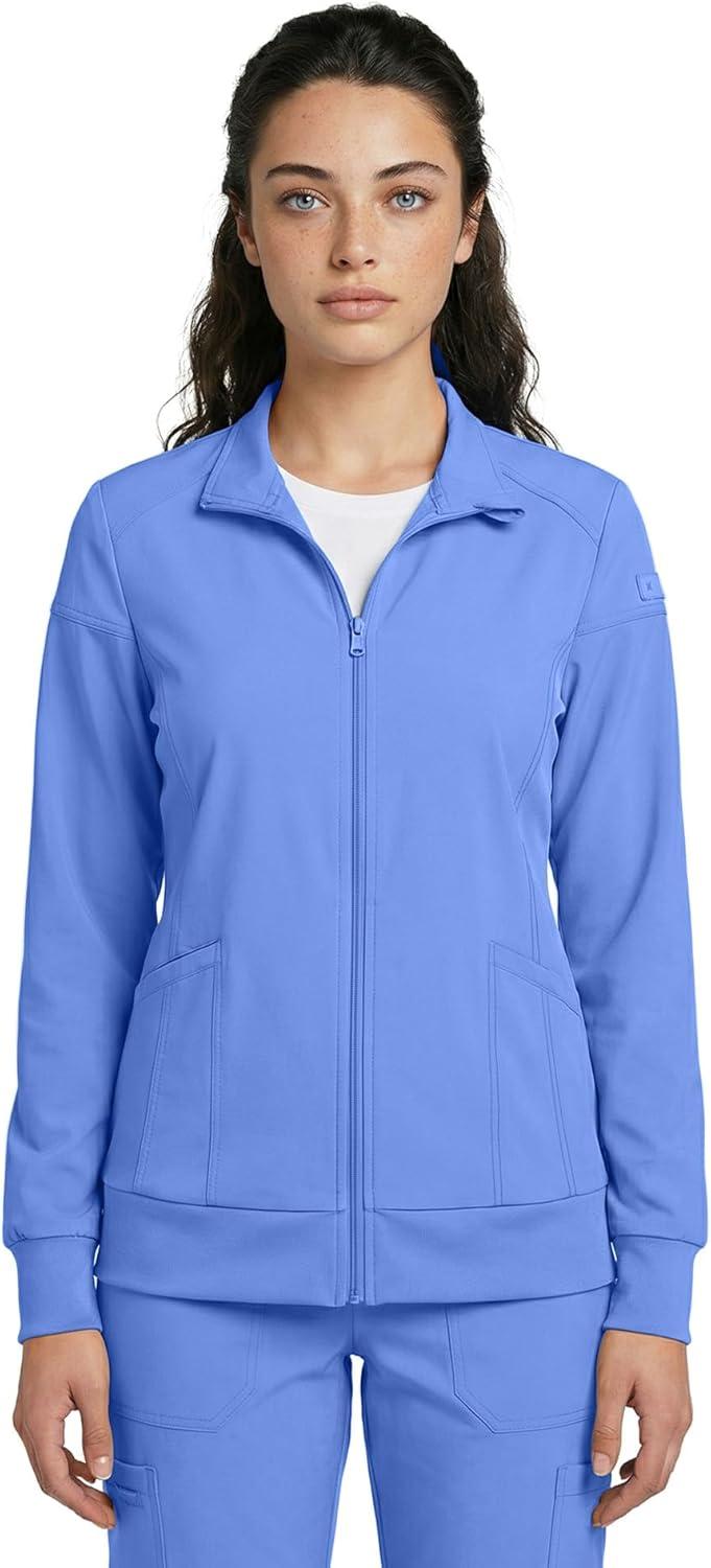 imageNatural Uniforms Womens ZipFront WarmUp Jacket 4Way Stretch MoistureWicking Contemporary FitMedical Scrubs JacketCeil Blue