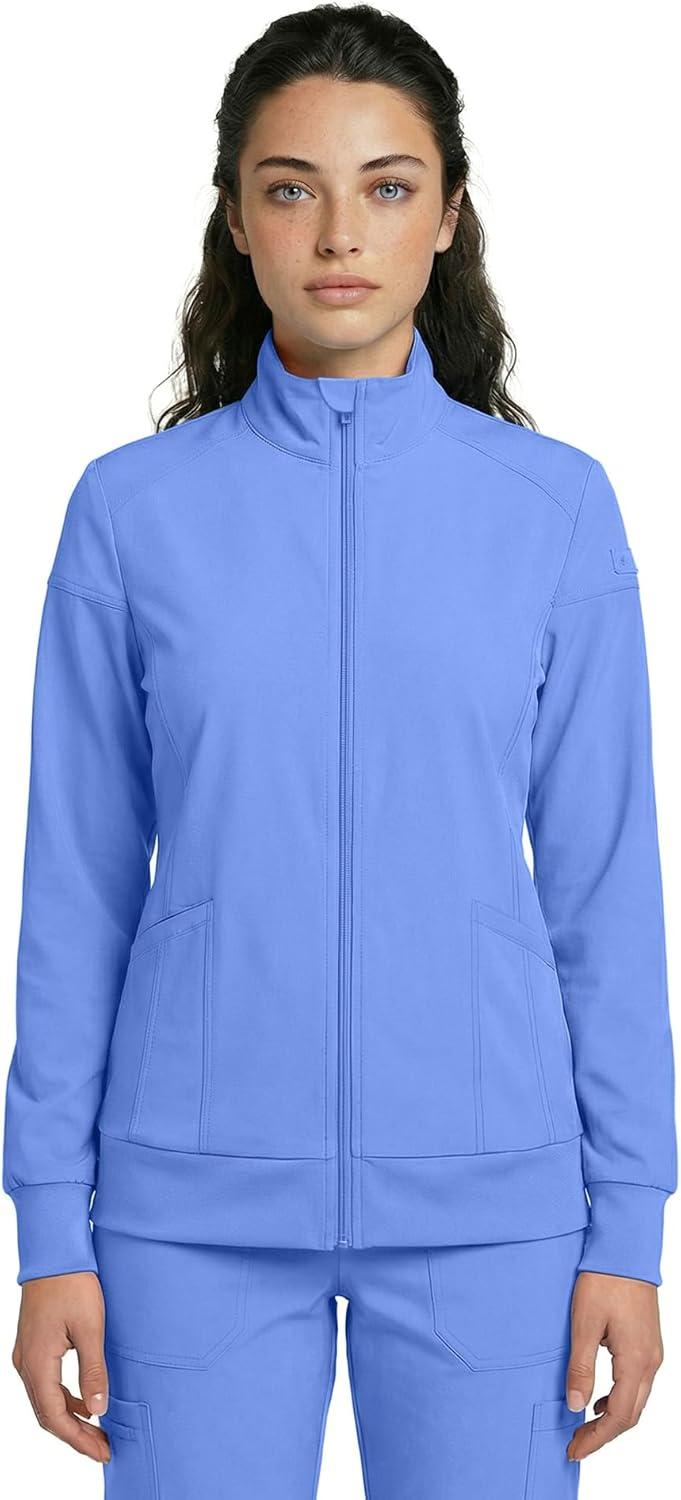 imageNatural Uniforms Womens ZipFront WarmUp Jacket 4Way Stretch MoistureWicking Contemporary FitMedical Scrubs JacketCeil Blue