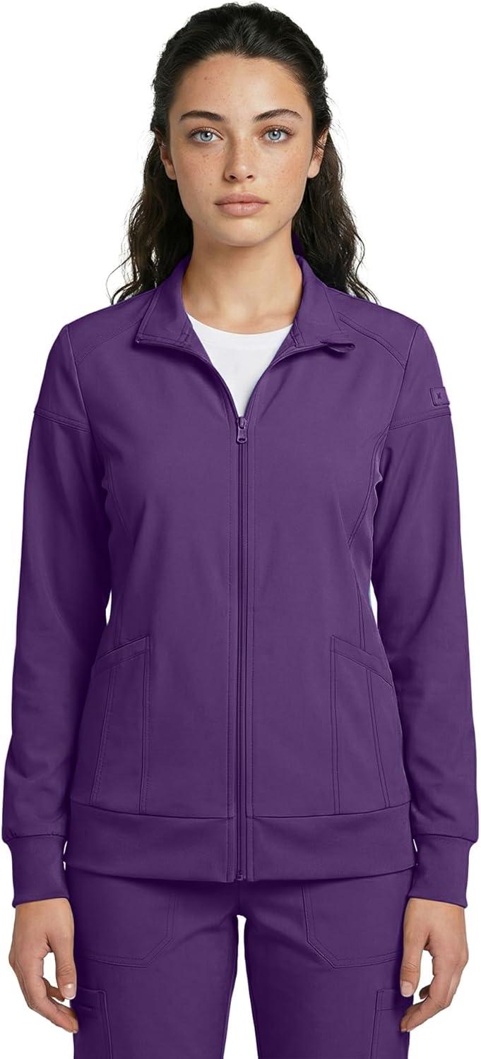 imageNatural Uniforms Womens ZipFront WarmUp Jacket 4Way Stretch MoistureWicking Contemporary FitMedical Scrubs JacketEggplant