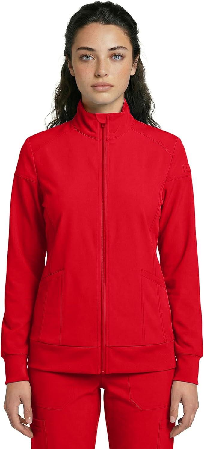 imageNatural Uniforms Womens ZipFront WarmUp Jacket 4Way Stretch MoistureWicking Contemporary FitMedical Scrubs JacketRed