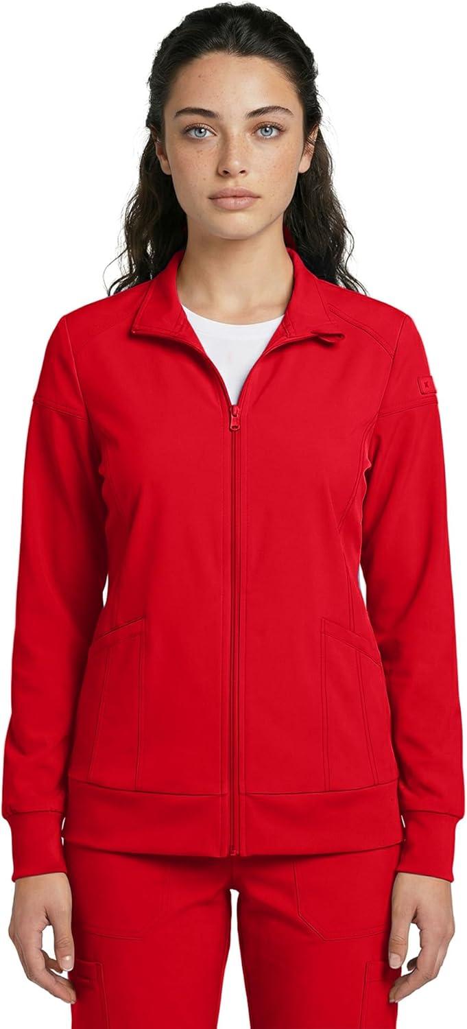 imageNatural Uniforms Womens ZipFront WarmUp Jacket 4Way Stretch MoistureWicking Contemporary FitMedical Scrubs JacketRed