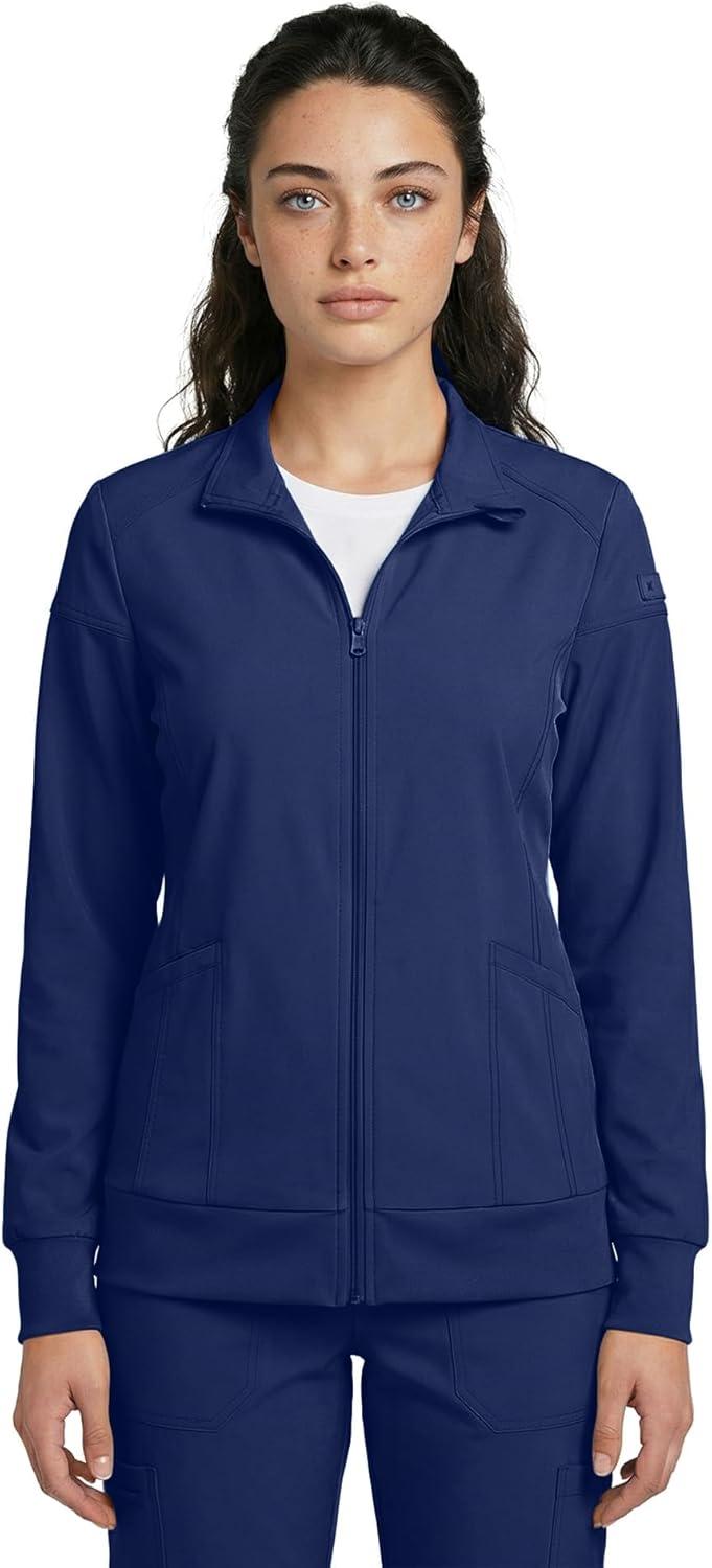 imageNatural Uniforms Womens ZipFront WarmUp Jacket 4Way Stretch MoistureWicking Contemporary FitMedical Scrubs JacketTrue Navy Blue