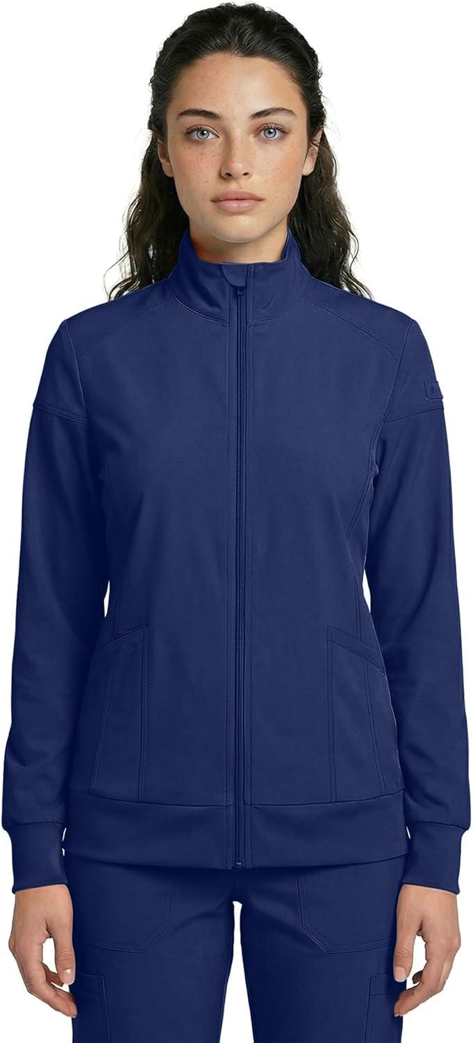 imageNatural Uniforms Womens ZipFront WarmUp Jacket 4Way Stretch MoistureWicking Contemporary FitMedical Scrubs JacketTrue Navy Blue