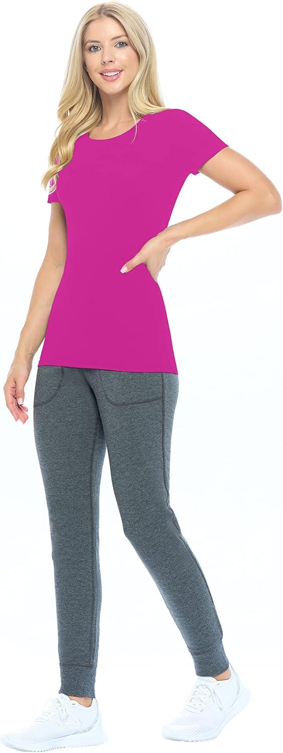 imageNatural Uniforms Womens Short Sleeve Underscrub TShirt Cotton Blend Scrub Base Layer for Nurses amp Medical ProfessionalsHot Pink