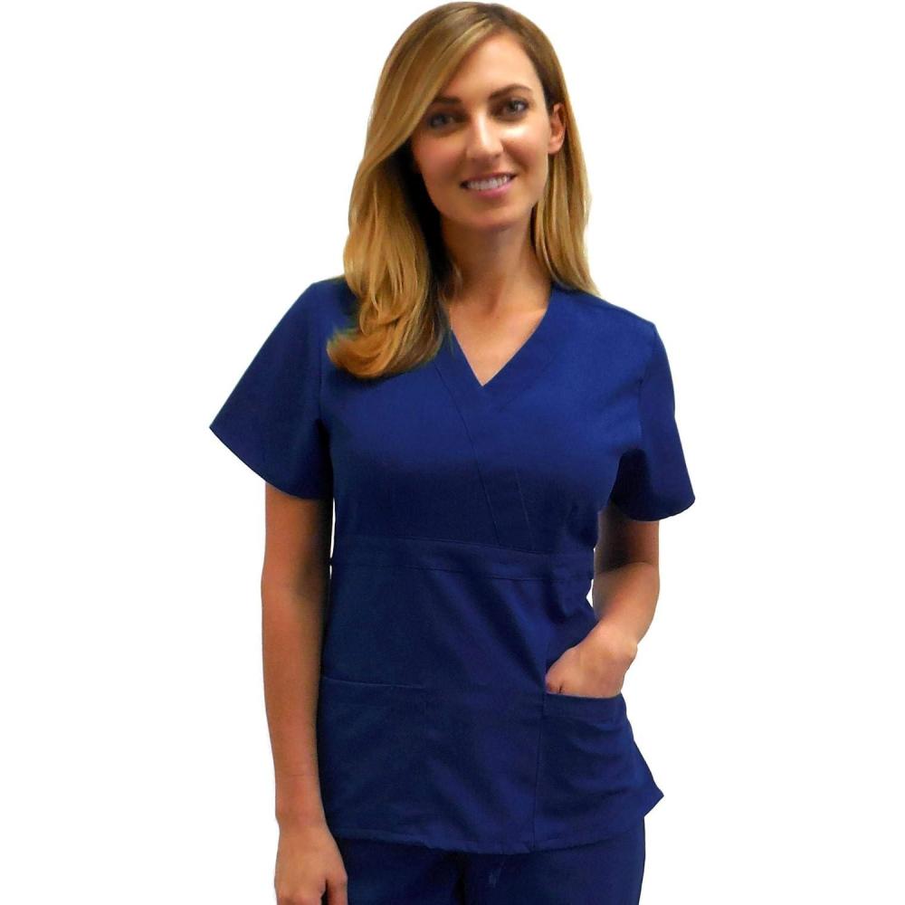imageNatural Uniforms Premium Womens Junior Fit 3 Pocket Mock Wrap Scrub Top Navy XXSmall