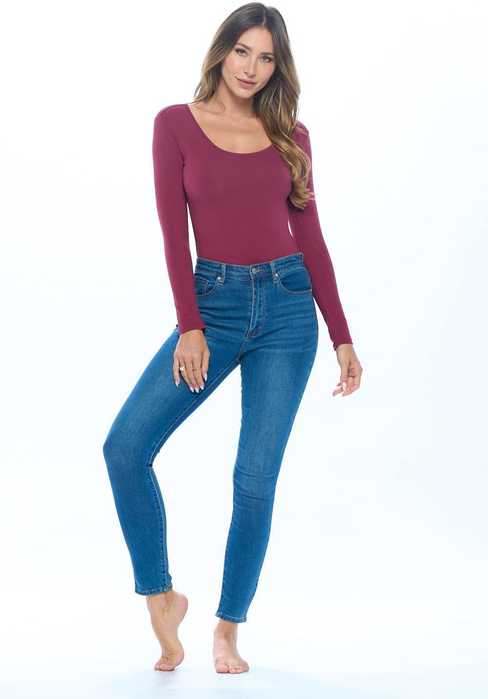 imageNatural Uniforms Long Sleeve Scoop Neck Body SuitBreathable Cotton StretchBurgundy